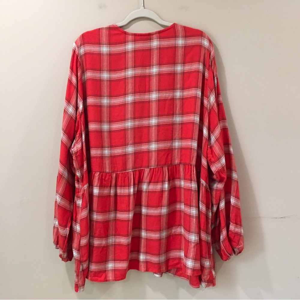 Torrid Women Plus 4X Soft Flannel Plaid Tunic Top Orange Button Long Sleeve New - Picture 3 of 8